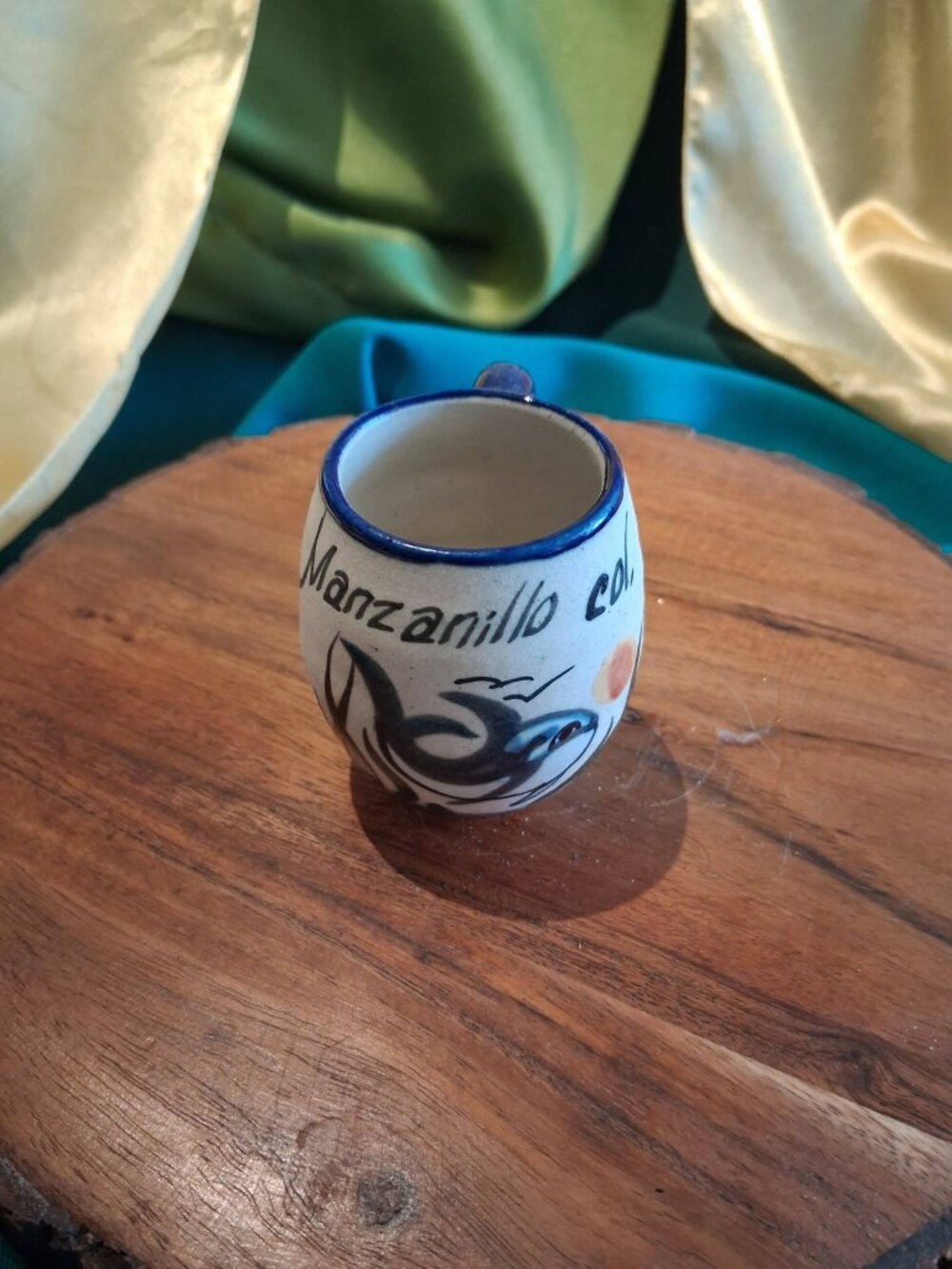 Vintage Mexican Folk Art Pottery Mini Mug